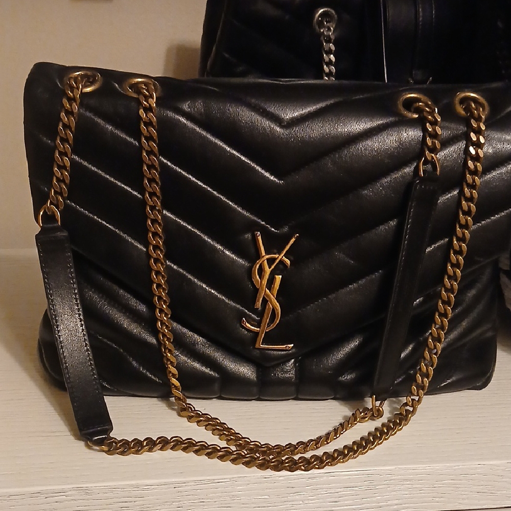 Yves Saint Laurent Black Quilted Leather Shoulder Bag with Gold Chain